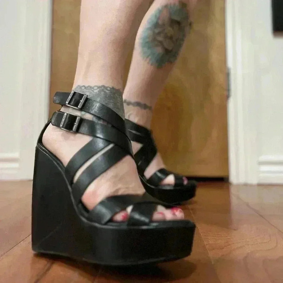 Kork-Ease Hailey Strappy Platform Wedge Sandals Shoes Black Leather 9 40.5 - Picture 6 of 12